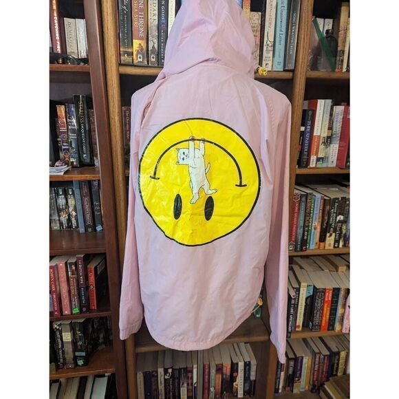 RIPNDIP Distress Windbreaker  Pullover Hooded Jacket Smiley Face Cat Size M - Picture 3 of 8